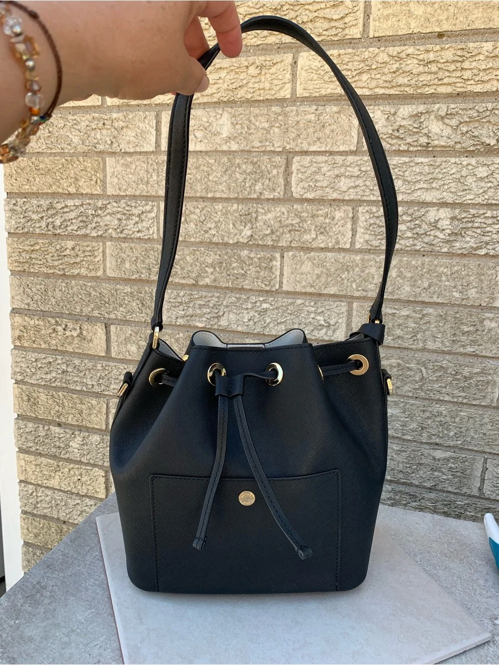 Michael Kors Greenwich medium bucket bag black Saffiano leather